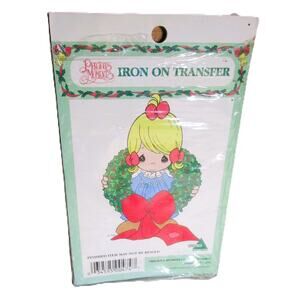Precious Moments Iron-on Transfer Applique Wreath Girl Christmas Wearable Art
